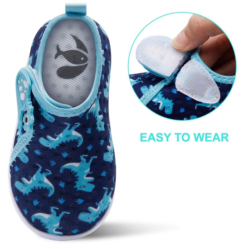FEETCITY Water Shoes for Baby Boys Girls Barefoot Quick-Dry Aqua Sock Outdoor Athletic Sport Shoes Blue Dinosaur 12-18 Months Infant - Image 4